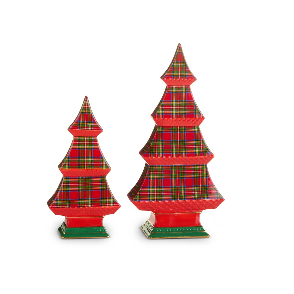 Red Plaid Tabletop Trees
