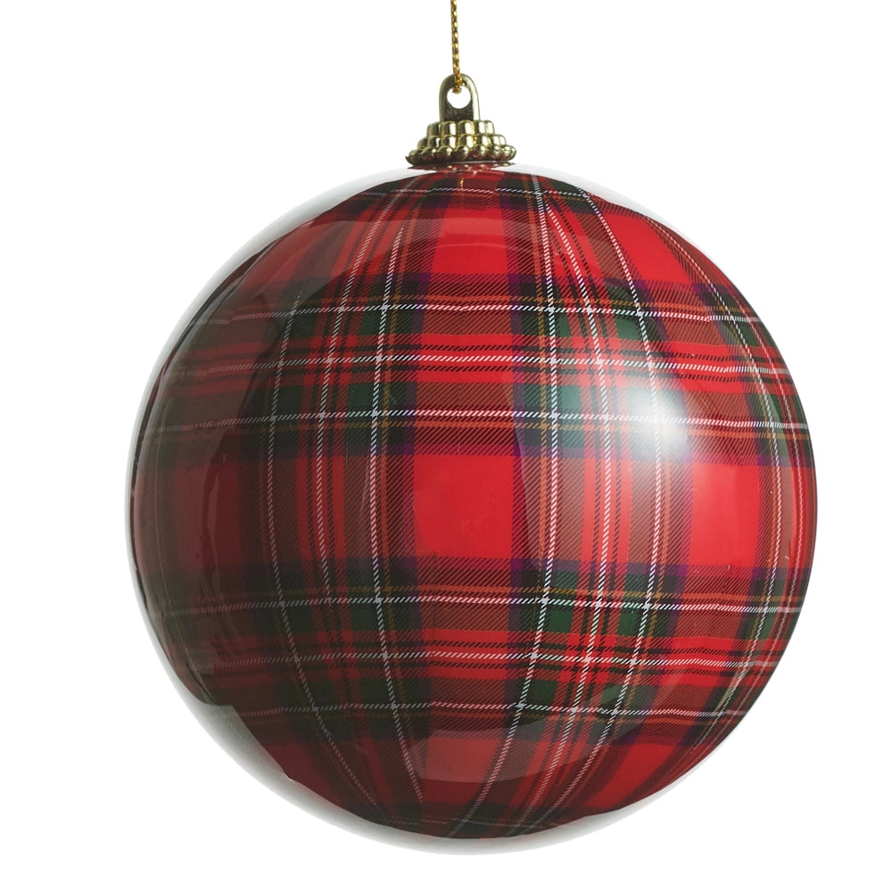 4" Red Plaid Ball Ornament