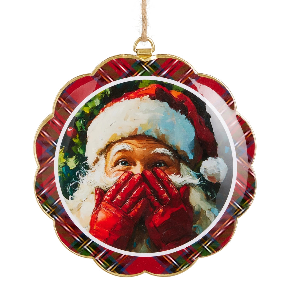 6" Santa's Secret Scalloped Disc Ornament