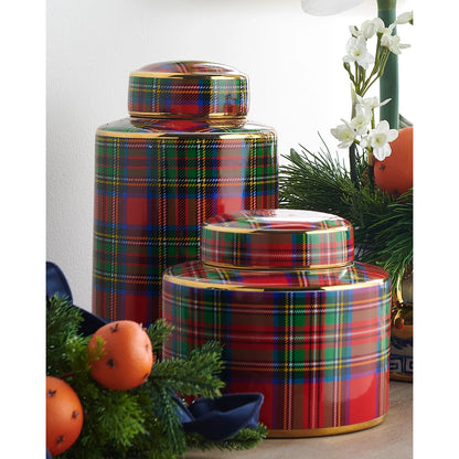 8" Tartan Plaid Decorative Jar
