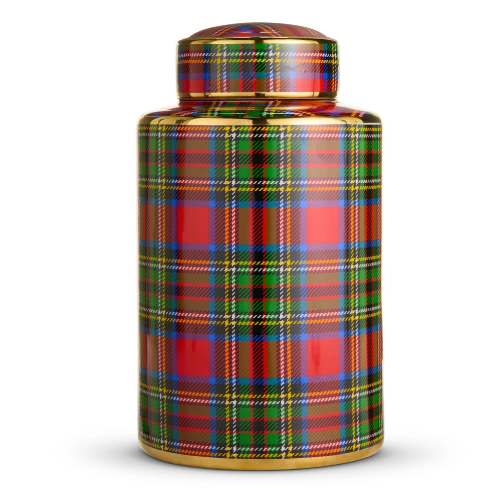 12" Tartan Plaid Decorative Jar