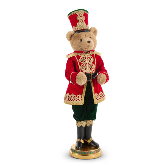 39 inch teddy bear toy soldier Christmas figure in red velvet coat and gold-trimmed hat