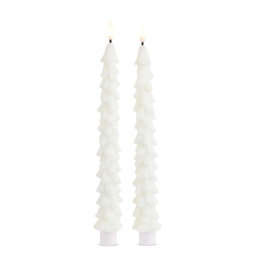 8.5" Glittered White Tree Taper Candles