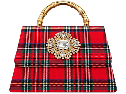 Red Plaid Lulu with Gold Bamboo Handle, Gold Charms