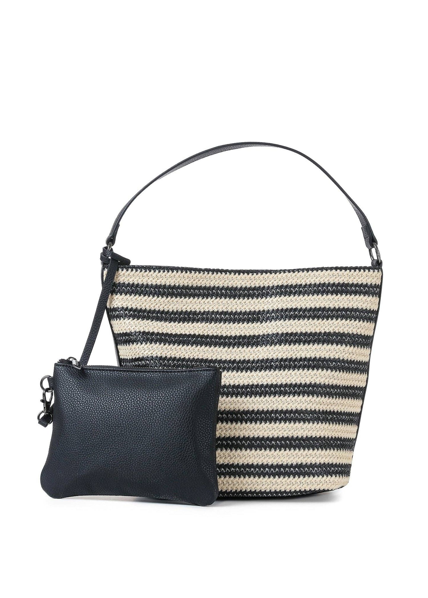 Celine Tropez Raffia Shoulder Bag Beige and Black Striped