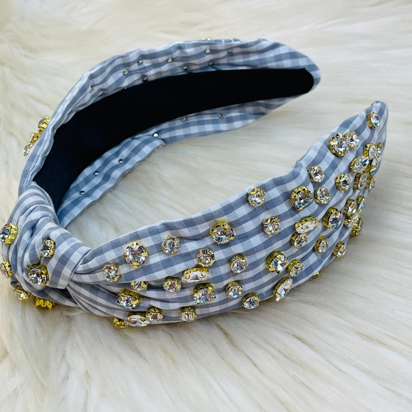 Checkered Plaid w/ Crystals Knotted Headband