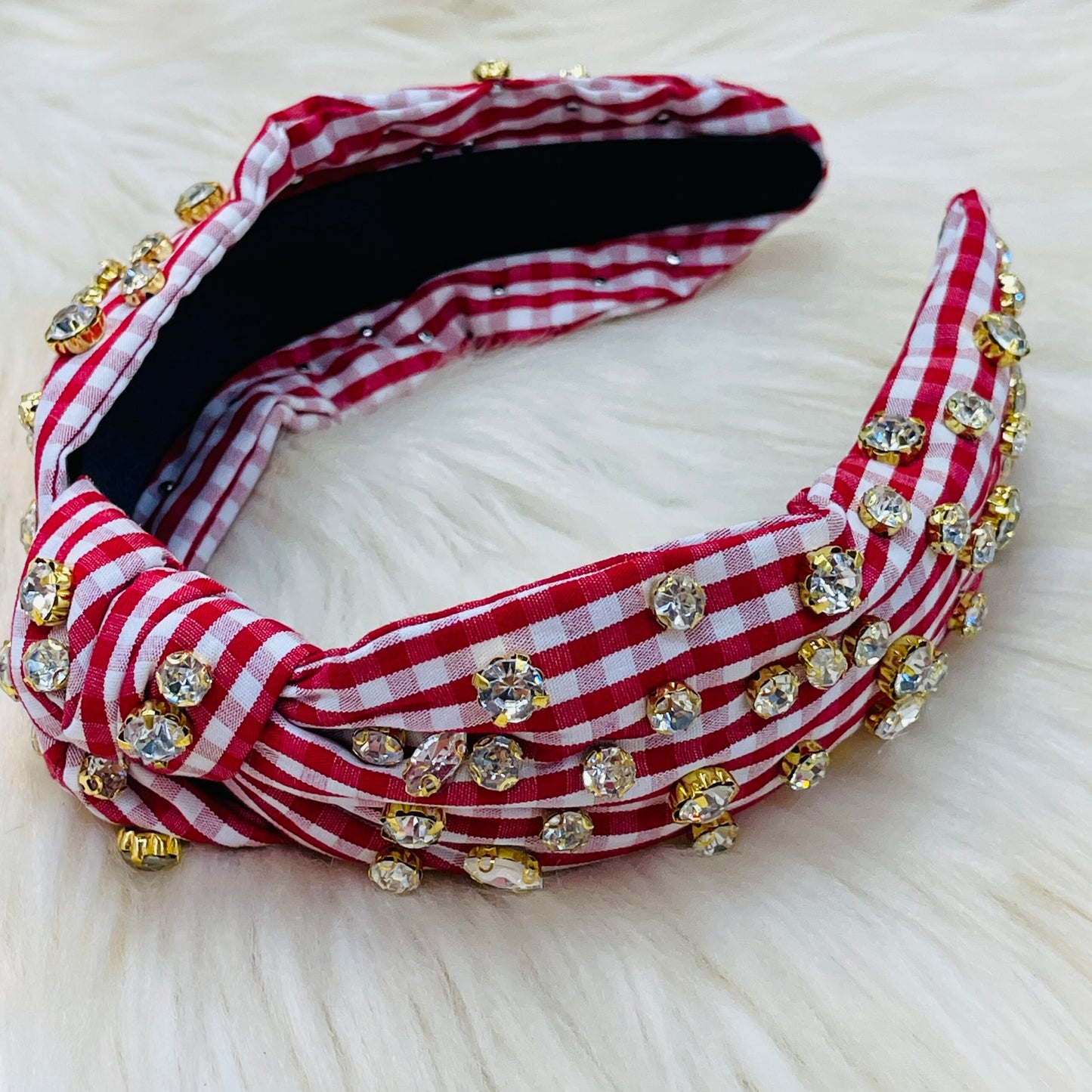 Checkered Plaid w/ Crystals Knotted Headband