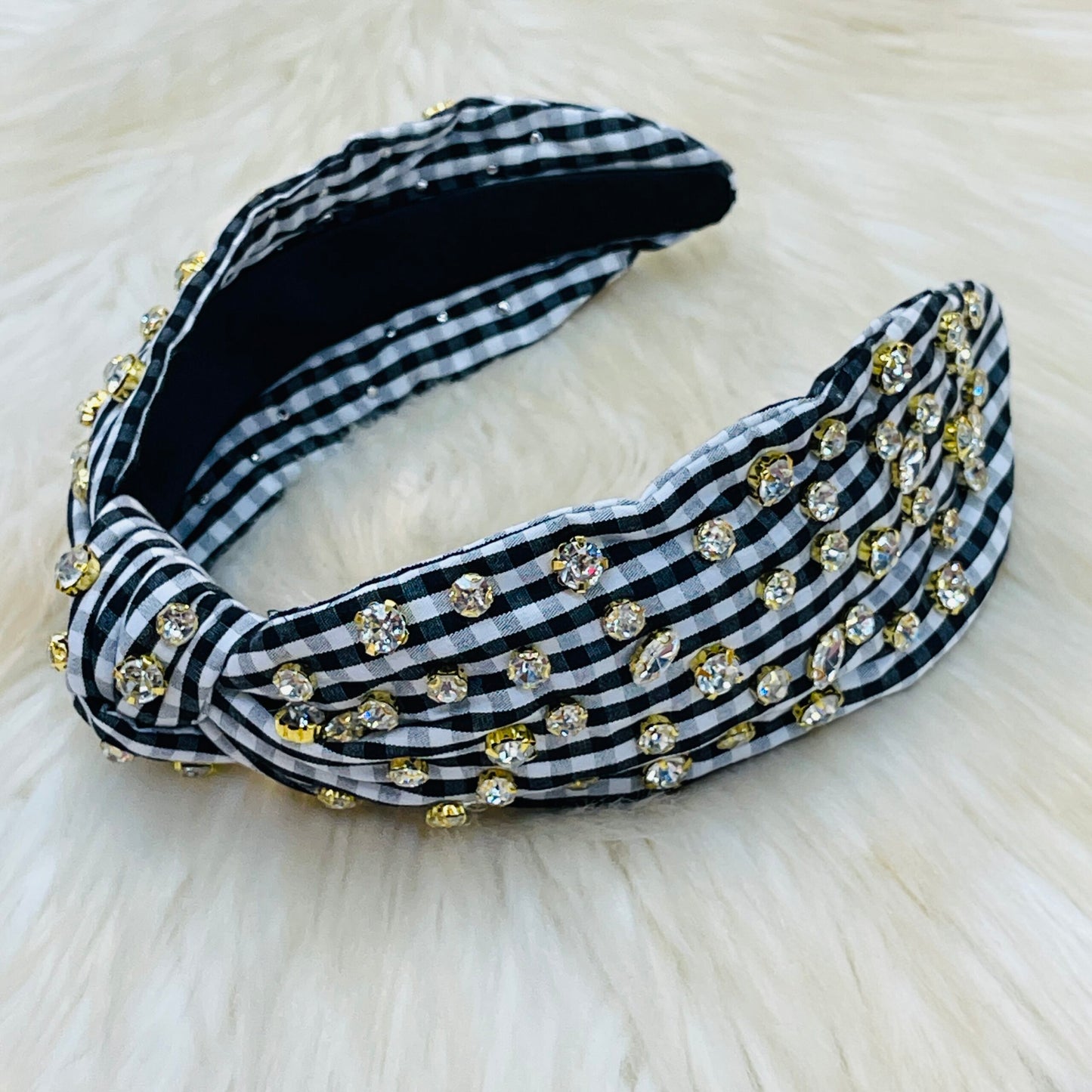 Checkered Plaid w/ Crystals Knotted Headband