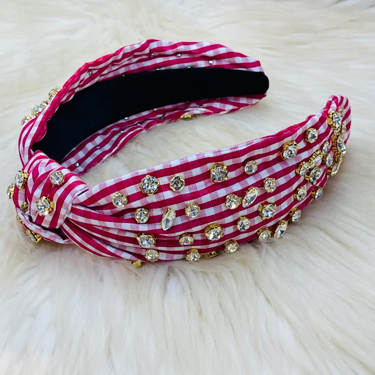 Checkered Plaid w/ Crystals Knotted Headband