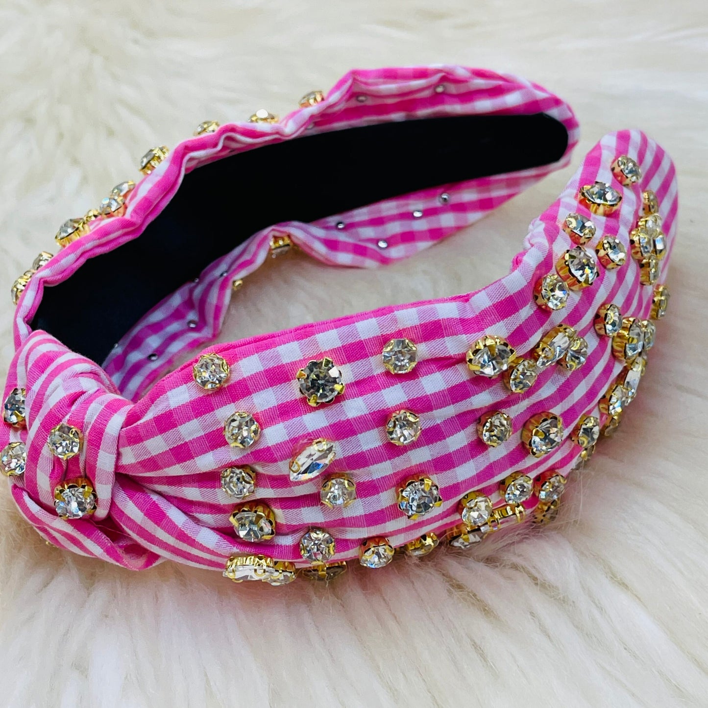 Checkered Plaid w/ Crystals Knotted Headband