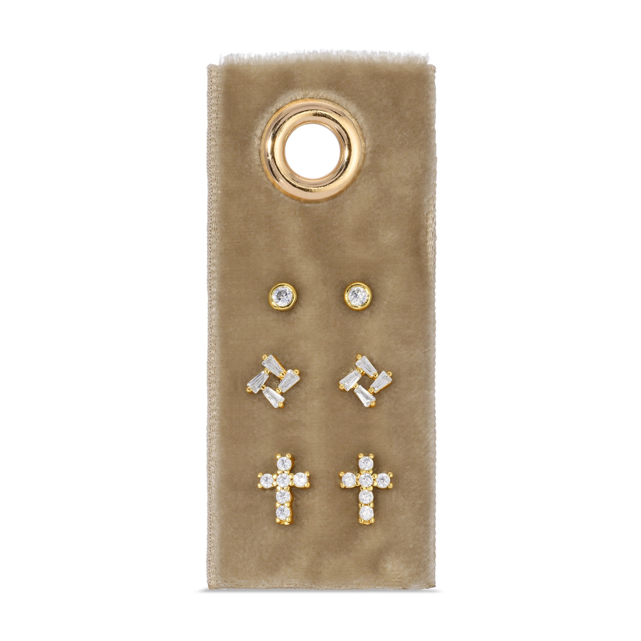 Gold Cross Velvet Stud Gift Set