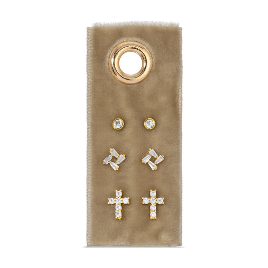 Gold Cross Velvet Stud Gift Set