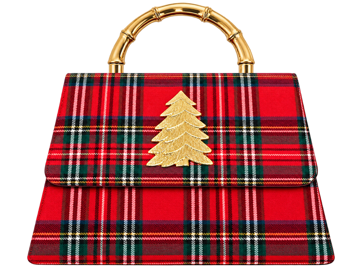 Red Plaid Lulu with Gold Bamboo Handle, Gold Charms
