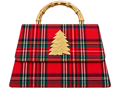 Red Plaid Lulu with Gold Bamboo Handle, Gold Charms