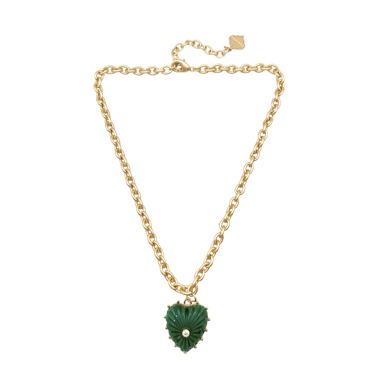 Fornash Adelaide Trinity Necklace in brushed gold with green emerald faceted pendant