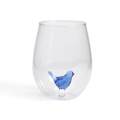 Blue Bird Stemless Wine Glass
