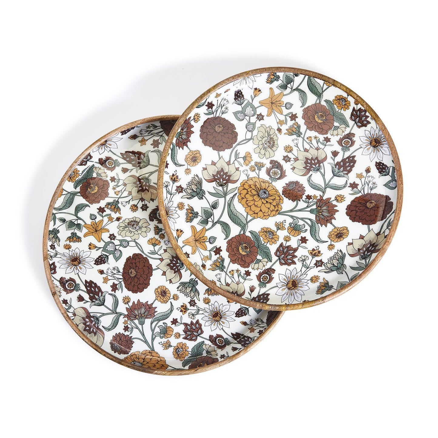 Naturally Floral Hand-Crafted Wood Round Tray