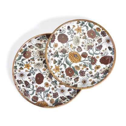 Naturally Floral Hand-Crafted Wood Round Tray