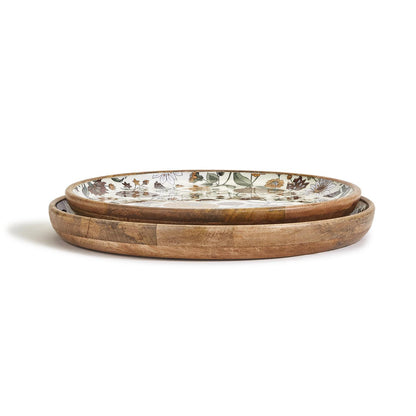 Naturally Floral Hand-Crafted Wood Round Tray