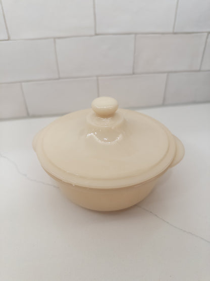 Vintage Fire King Ivory Philbe Glass Lidded Casserole Dish