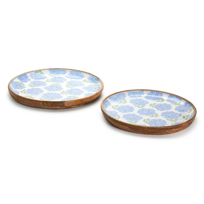 Hydrangea Hand-Crafted Wood Round Tray