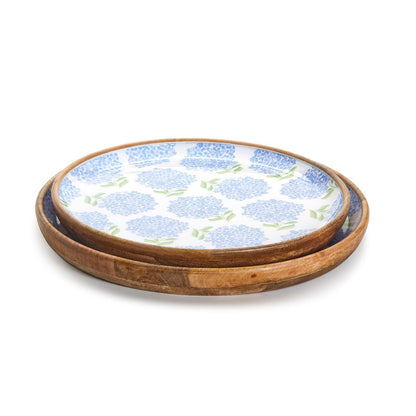 Hydrangea Hand-Crafted Wood Round Tray