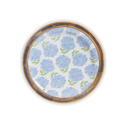 Hydrangea Hand-Crafted Wood Round Tray