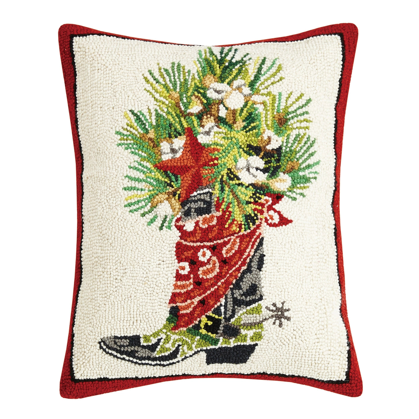 Holiday Cowboy Boot Hook Pillow