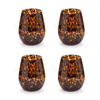 Tortoise Print Stemless Wine Glass