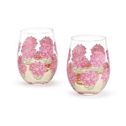 Pink Hydrangea Stemless Wine Glass