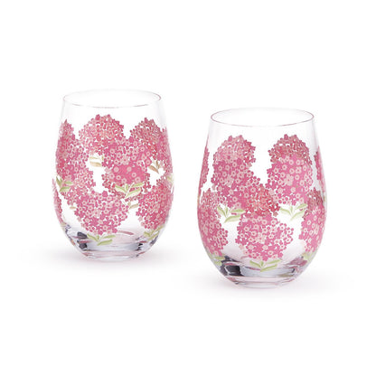 Pink Hydrangea Stemless Wine Glass