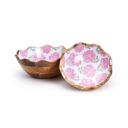 Pink Hydrangea Hand-Crafted Scalloped Edge Wood Bowl