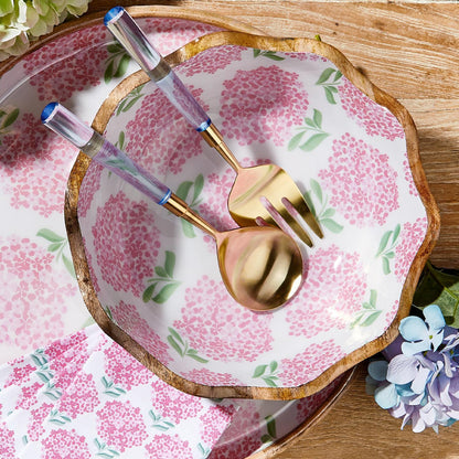 Pink Hydrangea Hand-Crafted Scalloped Edge Wood Bowl