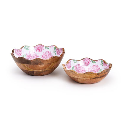 Pink Hydrangea Hand-Crafted Scalloped Edge Wood Bowl