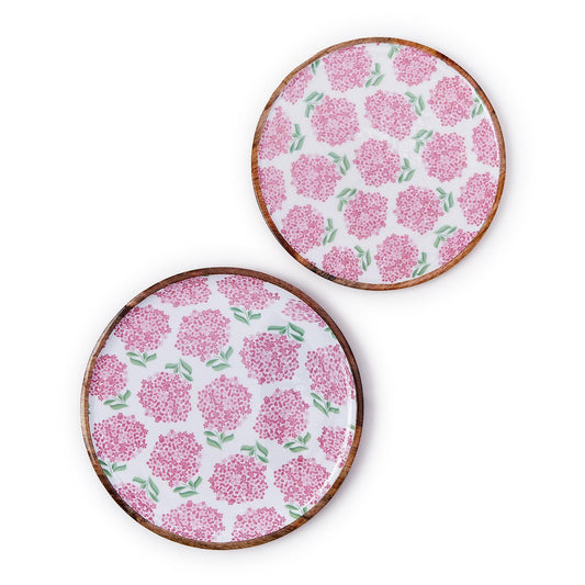 Pink Hydrangea  Hand-Crafted Wood Round Tray