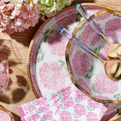 Pink Hydrangea  Hand-Crafted Wood Round Tray