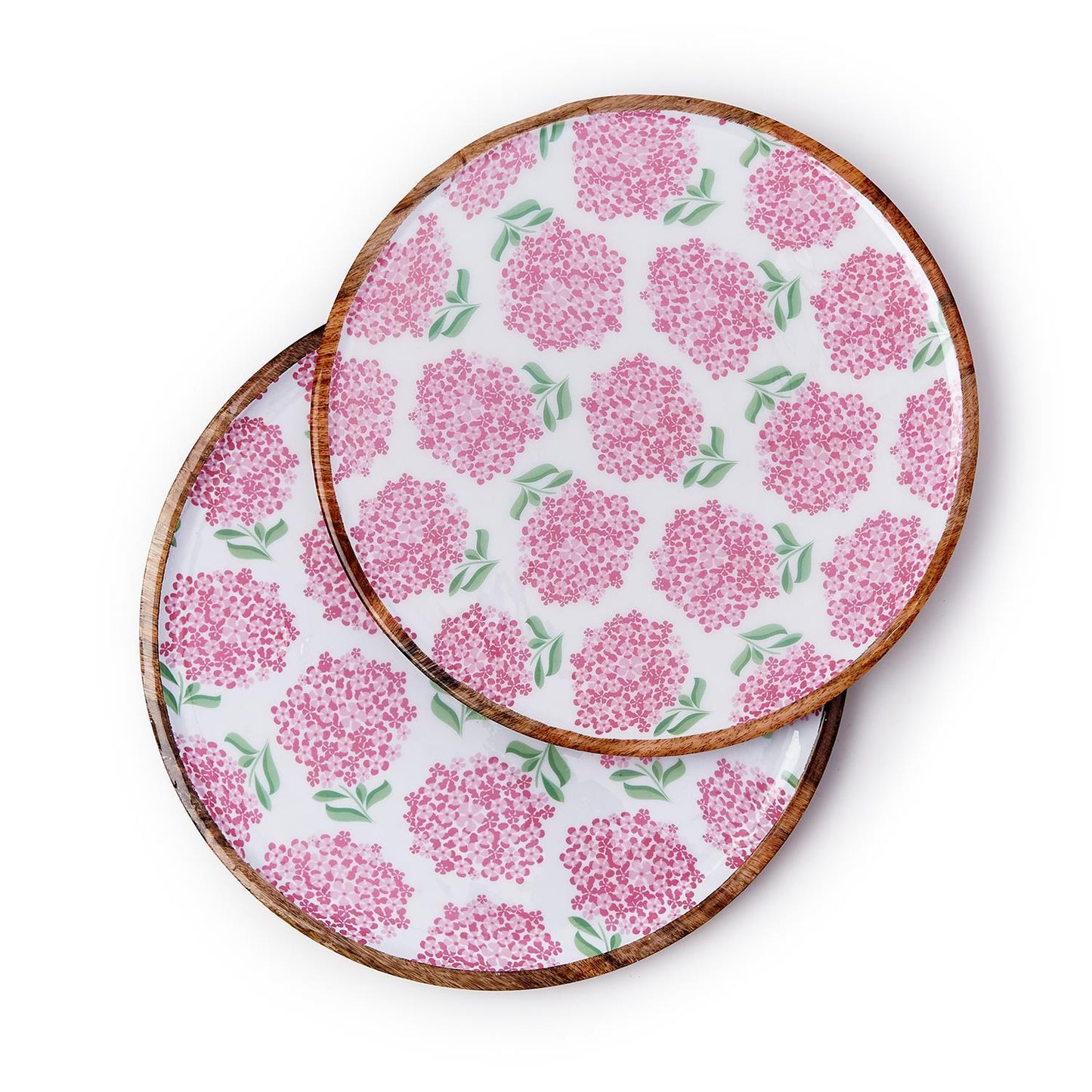 Pink Hydrangea  Hand-Crafted Wood Round Tray