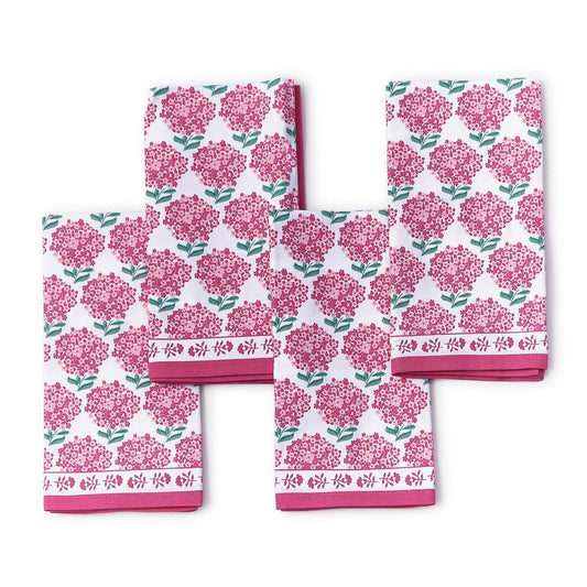 Pink Hydrangea Set of 4 Cloth Napkins