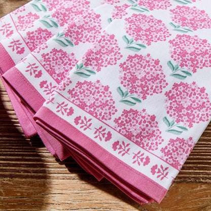 Pink Hydrangea Set of 4 Cloth Napkins