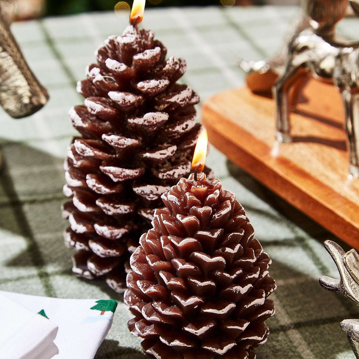 Hand-Painted Snowed Pinecone Candles