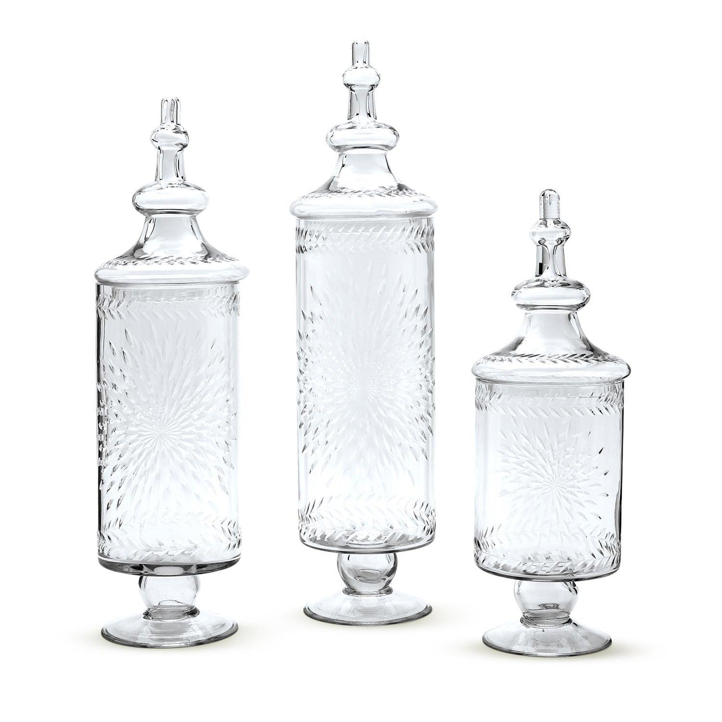 Hand-Etched Footed Apothecary Jars with Lid