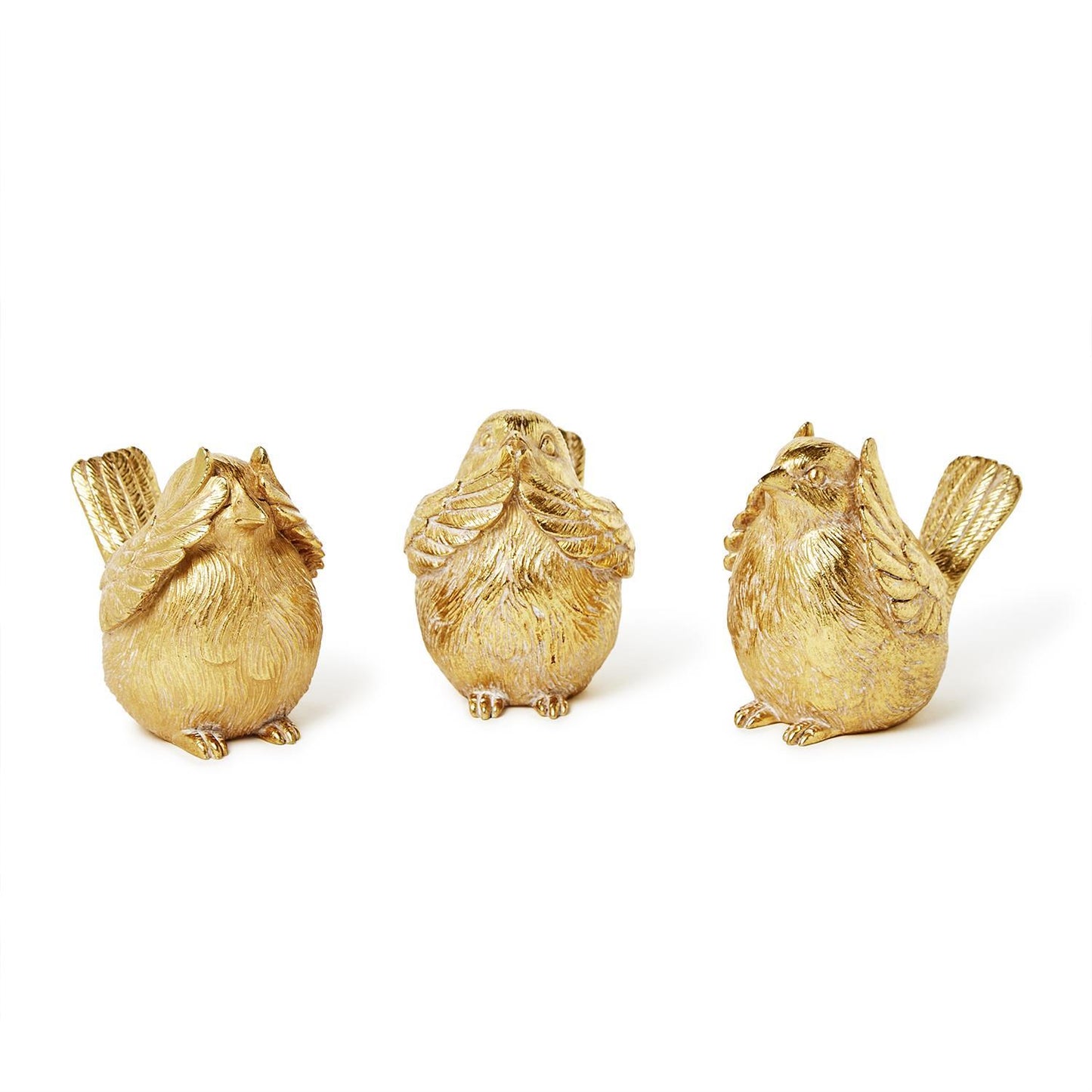 Gold Bird Set of 3, See No Evil - Speak No Evil - Hear No Evil Decor
