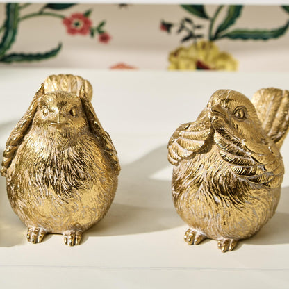 Gold Bird Set of 3, See No Evil - Speak No Evil - Hear No Evil Decor