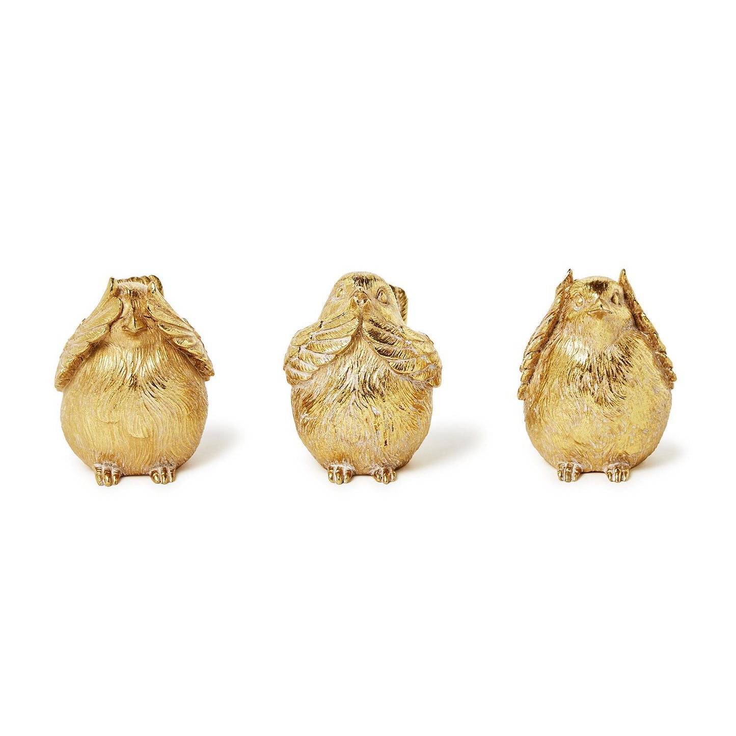Gold Bird Set of 3, See No Evil - Speak No Evil - Hear No Evil Decor