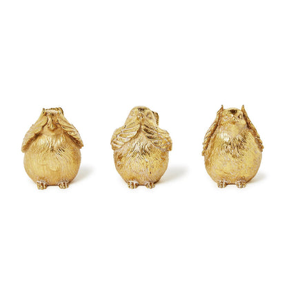 Gold Bird Set of 3, See No Evil - Speak No Evil - Hear No Evil Decor