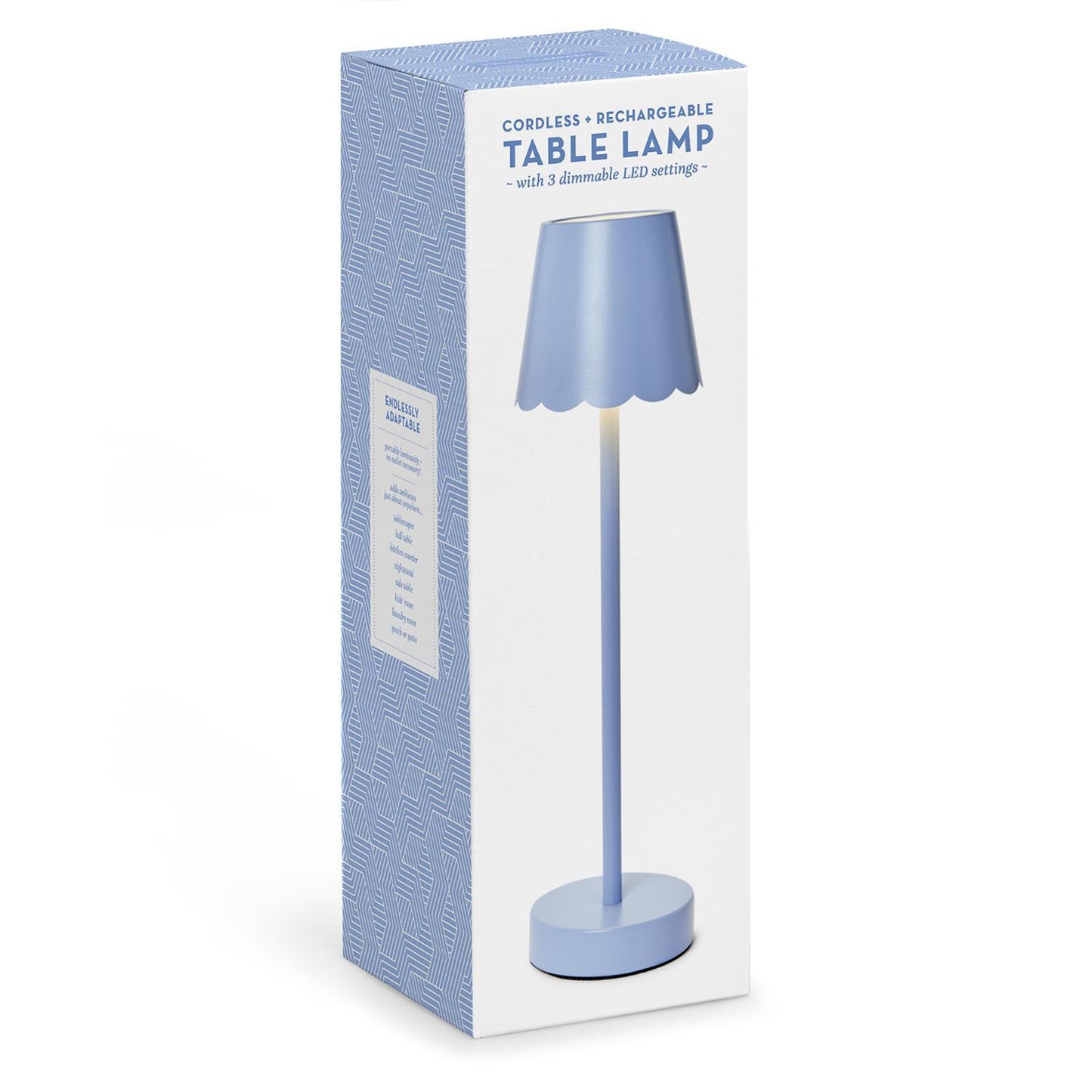 Blue LED Cordless Table Lamp with Scalloped Edge Shade in Gift Box