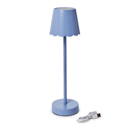 Blue LED Cordless Table Lamp with Scalloped Edge Shade in Gift Box