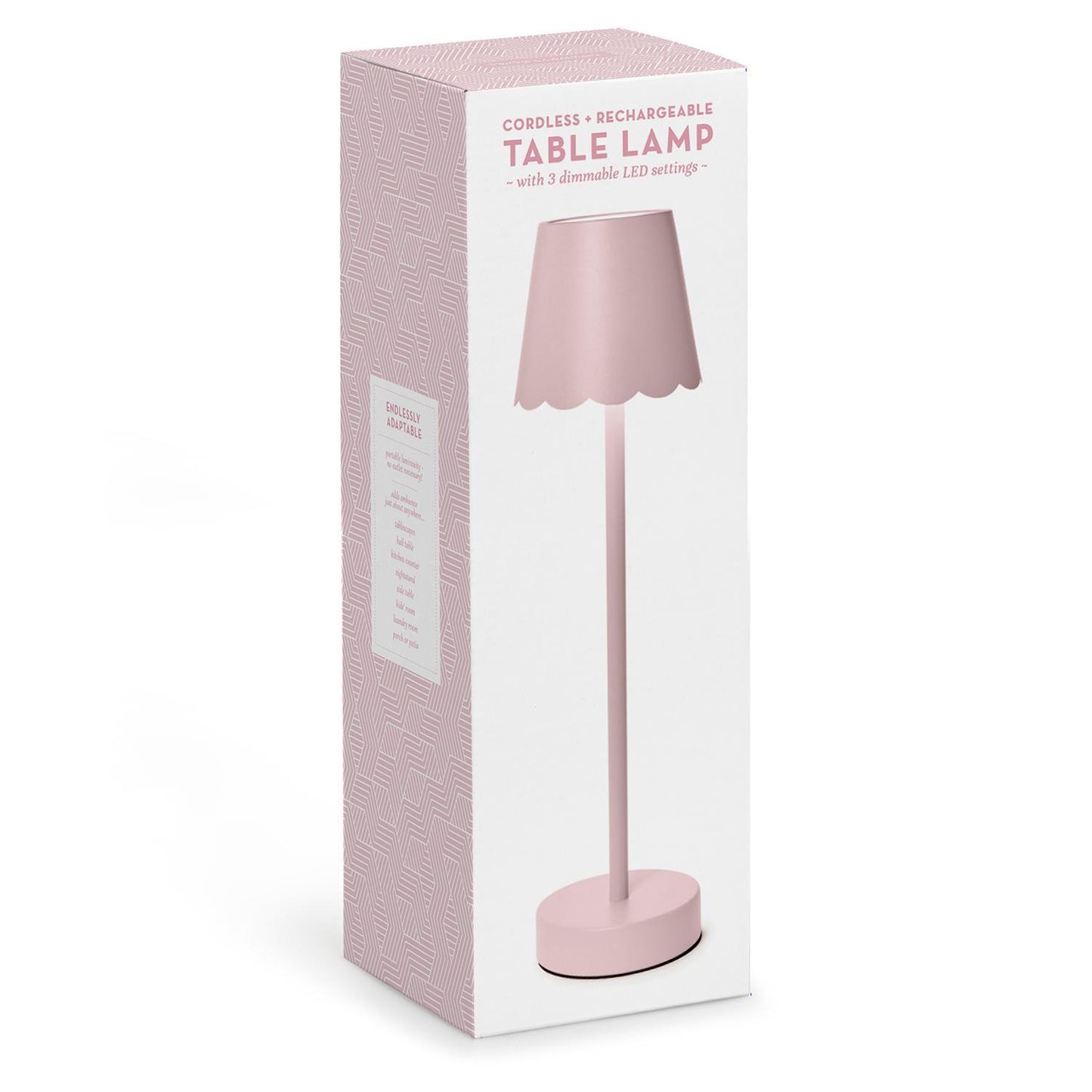 Pink LED Cordless Table Lamp with Scalloped Edge Shade in Gift Box