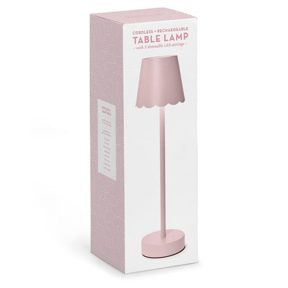 Pink LED Cordless Table Lamp with Scalloped Edge Shade in Gift Box