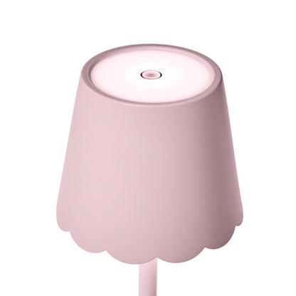 Pink LED Cordless Table Lamp with Scalloped Edge Shade in Gift Box